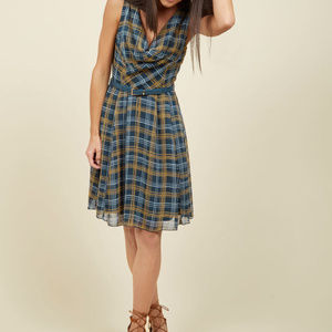 ModCloth Computer Tutor A-Line Dress in Dusk Plaid